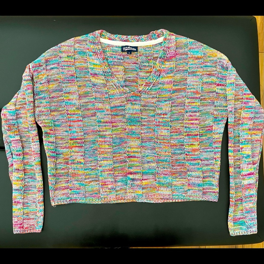 Multicolor knit cropped V-neck sweater
